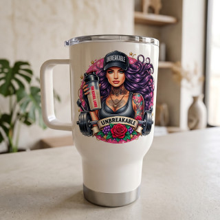 Cestovní termohrnek „Nezlomná – Fitness rebelka“ – 450 ml
